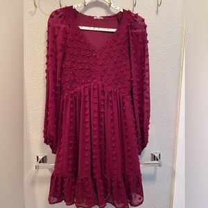 Maroon Swiss-dot dress